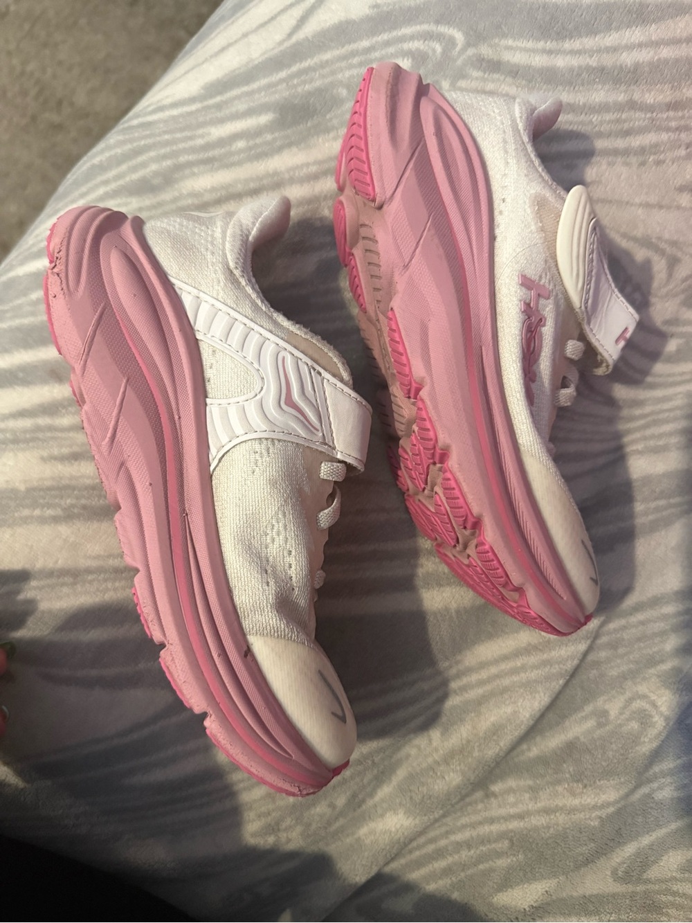 Hoka Kids White and Pink Athletic Sneakers - Picture 3 of 5